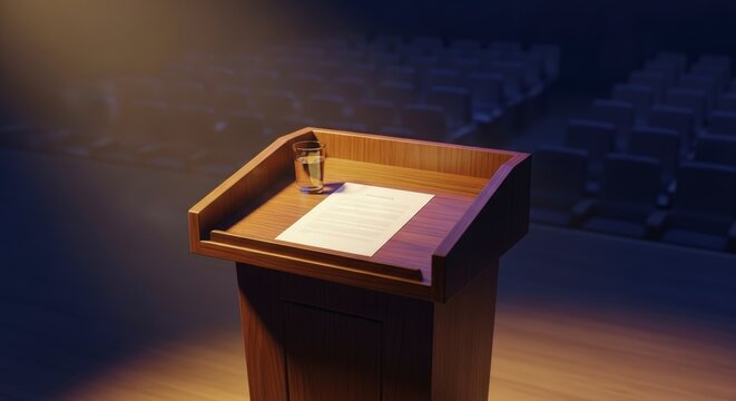 Empty Pulpit with Paper in Church.