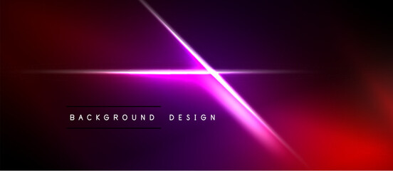 Obraz premium Abstract gradient background. Vibrant purple, red hues create dynamic light effects. Minimalist design with text elements below central lines.