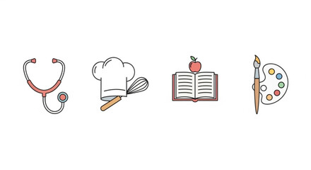 Medical culinary educational and artistic icons for various professions and hobbies