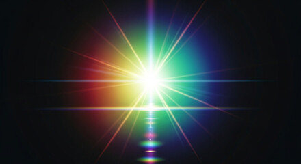 Obraz premium Bright Rainbow Lens Flare Light Burst on Dark Background – Abstract Optical Spectrum Glow with Prism Effect