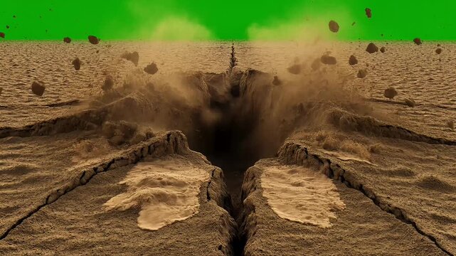 Dry cracked earth with green screen background for environmental projects