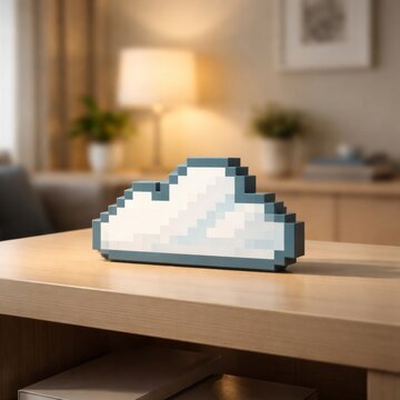Pixel Cloud Icon on Wooden Table