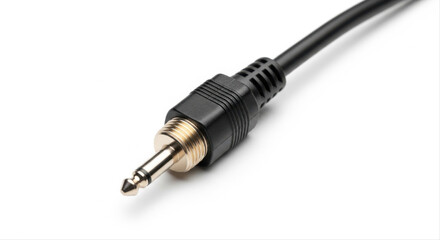 Audio cord splitter with black cable isolated on white background, showcasing metallic connector and sleek design