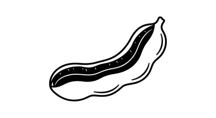 Black and White Line Art Illustration of a Single Peanut Pod with Seeds