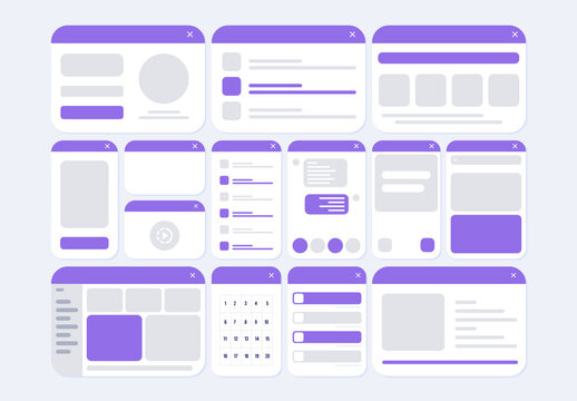 Modern Purple UI Dashboard and Mobile App Wireframe Kit