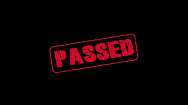 Passed Rubber stamp text Animation, Text stamp animation, Passed stamp 4k animation. Stamp Animation on Red Black Background