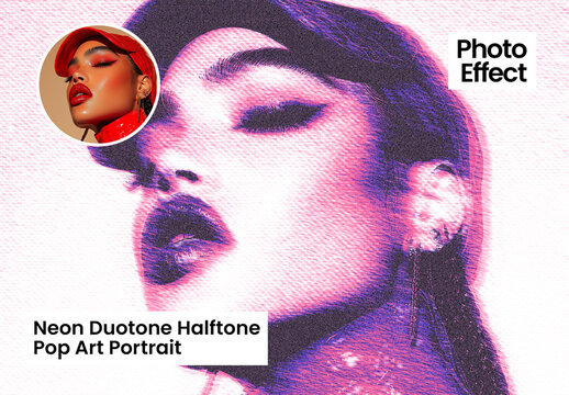 Neon Duotone Halftone Pop Art Portrait Photo Effect