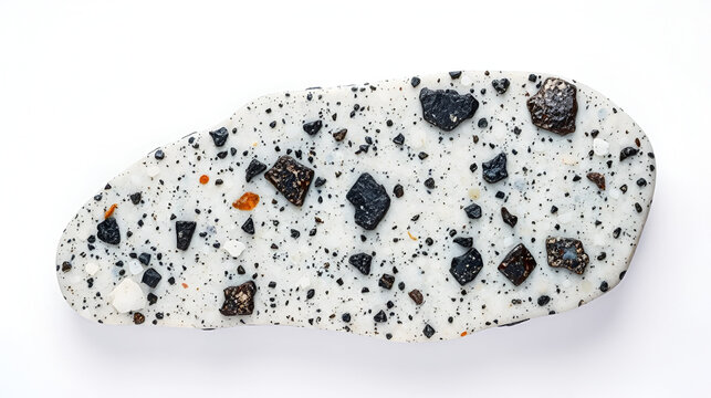 Granite stone with chromite inclusions on white background, mineral, metallic