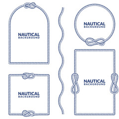 Rope frames and nautical borders vector set. Design for banner, poster, card, yacht style label, beach party invitation © Qualit Design