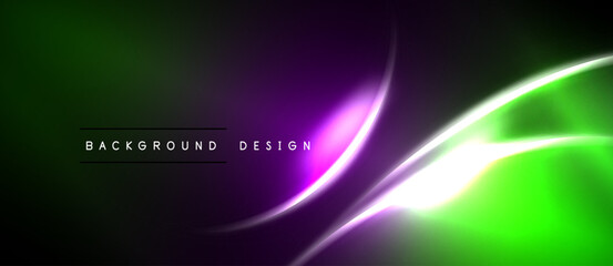 Obraz premium Abstract green purple background. Smooth curves create dynamic visual effect. Modern design suitable for digital projects.