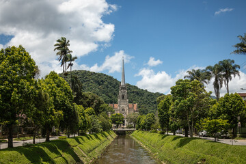 Fototapeta premium São Pedro de Alcântara Cathedral Seen from Avenida Barão do Rio Branco on a Summer Day -Petrópolis, Rio de Janeiro, Brazil