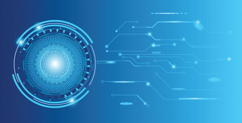 Futuristic Digital Interface with Blue Circuitry and Circular Elements on a Tech Background