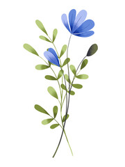 Flowers, leaves spring floral clip art. Bouquet perfectly for printing design on invitations, greeting cards, posters and other. Isolated on white background. Hand painting.