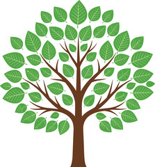 Stylized tree illustration, green leafy canopy, eco nature design, botanical vector art, environmental growth concept, decorative foliage drawing, flavector