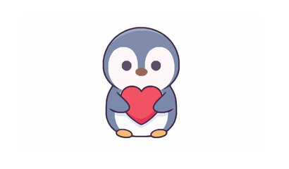 Obraz premium Cute penguin holding heart kawaii cartoon vector