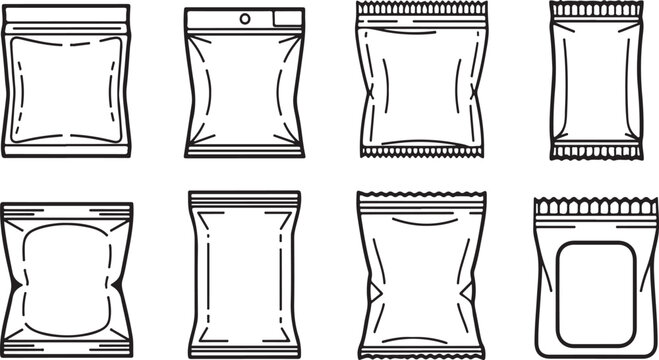 Assorted varieties of stand up pouches for packaging and storage Vector