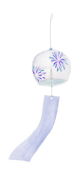 風鈴 Watercolor Japanese wind chime with purple fireworks pattern, traditional glass Furin for summer decoration.-300dpi-