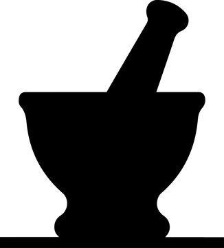 Black Mortar and Pestle Icon Silhouette Vector for Pharmacy and Herbal Medicine