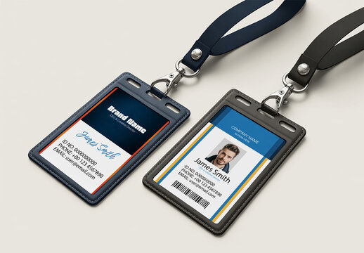 Corporate Identity Badge Mockup with Leather ID Card Holder