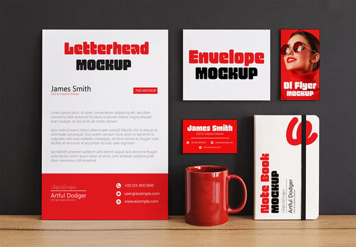 Corporate Identity Mockup with Letterhead Envelope Mug and Notebook