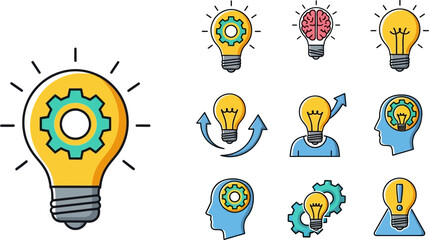 A collection of lightbulb icons representing ideas, innovation, thinking, and problem-solving.