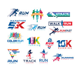 Set Of Run Logo Sport Concept Running Marathon Design Template