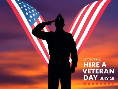 Silhouette of a soldier saluting on national hire a veteran day background