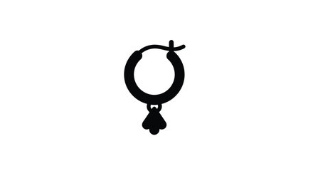 Simple black silhouette of a single hoop earring with a dangling charm © RKGolam