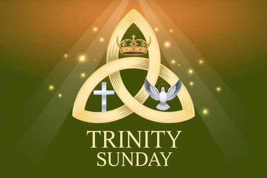 Trinity Sunday religious symbol with cross dove and crown illustration