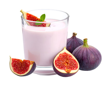 sliced red figs and a glass of low-fat yogurt isolated on transparent png