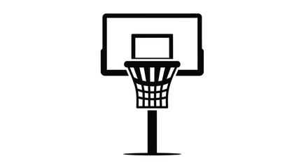 Simple black and white illustration of a basketball hoop and net