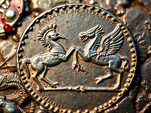 Carthaginian shekel replica, Tanit and Pegasus,  cutout,  artifact