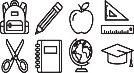 A collection of educational icons representing school supplies and learning tools Vector