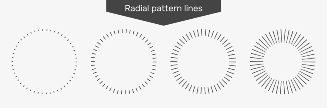 Set of radial pattern lines. Dashed circle frames. Vector