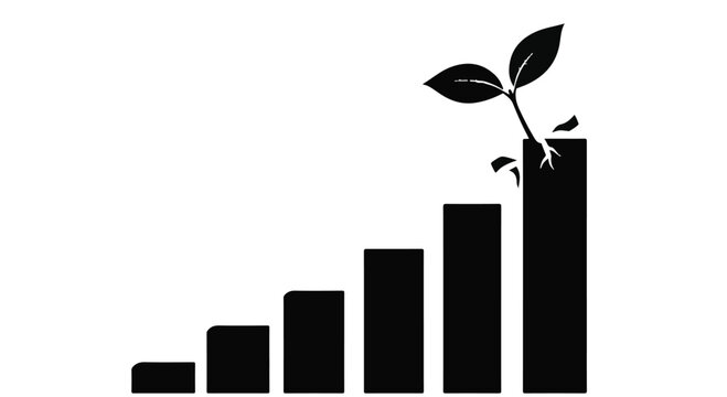 Small plant sprouts from growing bar chart, symbolizing successful business growth and development.