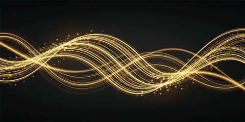 Luxury Golden Light Wave Abstract Background with Glowing Flowing Lines and Sparkle Particles for Elegant Music, Technology, and Premium Design Projects © salsabil