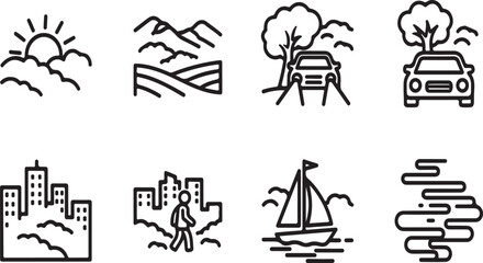 Fototapeta premium A collection of diverse icons representing various activities and landmarks. Vector