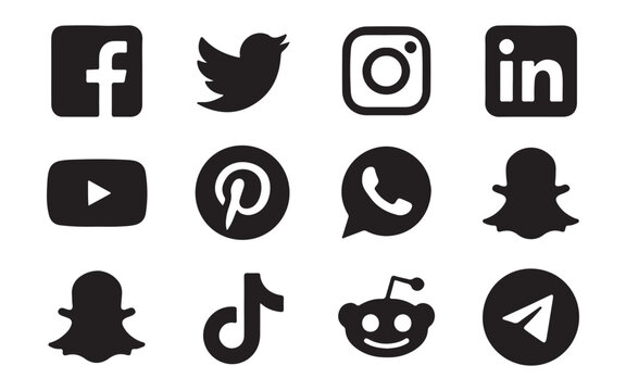 Black Social Media Icons Set - Popular Communication Network Logos