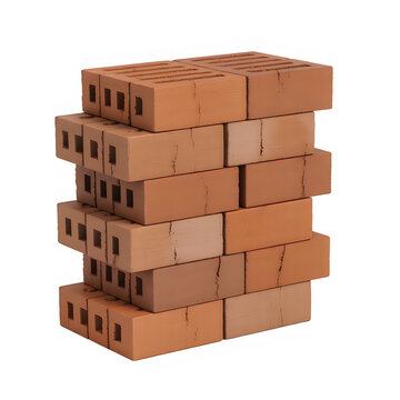 Stacked orange and beige building bricks isolated on a transparent background building construction