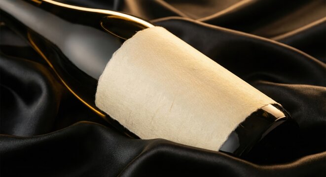 Luxury sake bottle with blank label on black silk fabric