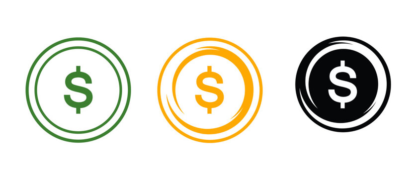 Coin icon money design Green, gold and Black dollar flat symbol