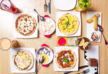 Exquisite Afternoon Tea Dessert Pizza Spread - Flatlay Composition