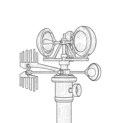 Vintage robotic water pump illustration with retro metal and gold design