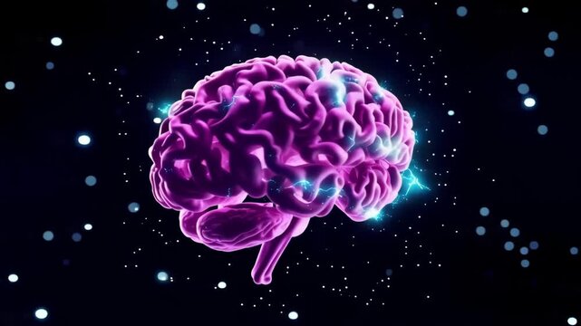 Human Brain Neon Glow Purple Lighting Digital Art Space Background for Neuroscience