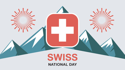 Obraz premium A graphic design celebrating Swiss National Day with mountains and fireworks