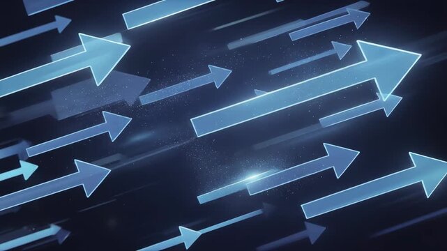 Glowing blue arrows moving forward in futuristic digital space for progress and direction concept