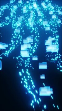 Cloud Computing Data Upload Animation with Glowing Blue Particle