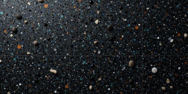 Dark Surface with Embedded Aggregates and Specks of Color, Showing Textured Tile Pattern