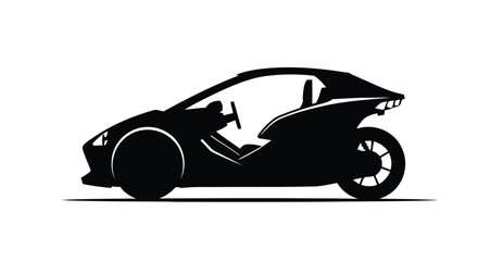 Obraz premium Stylized black silhouette of a three wheeled vehicle resembling a futuristic motorcycle car