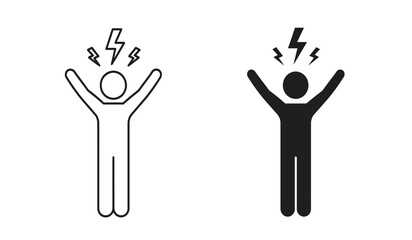 Fototapeta premium Vector illustration of two stick figures with lightning bolts above their heads in black and white